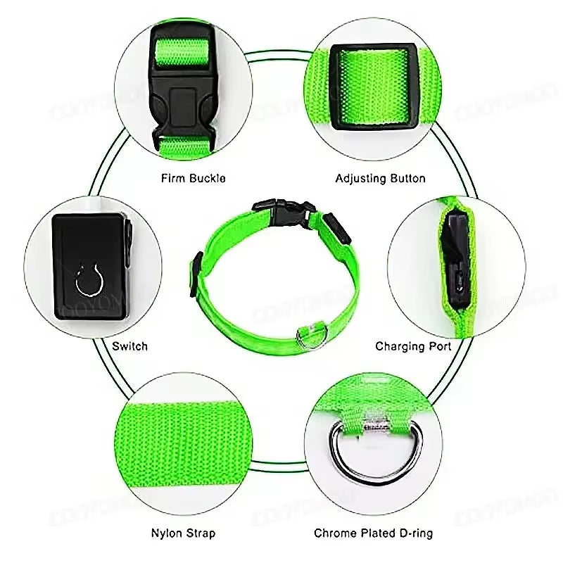 GlowGuard LED Dog Collar - USB Rechargeable Safety Light with 3 Modes