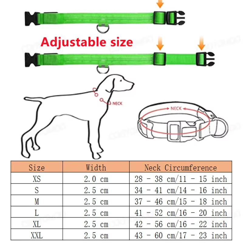 GlowGuard LED Dog Collar - USB Rechargeable Safety Light with 3 Modes